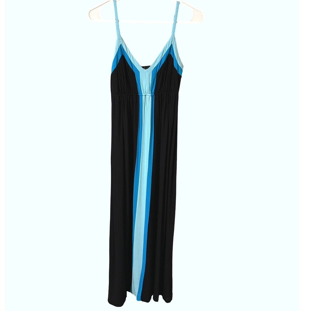 INC International Concepts Maxi Dress Small Black Blue Stripe Jersey - Picture 1 of 5